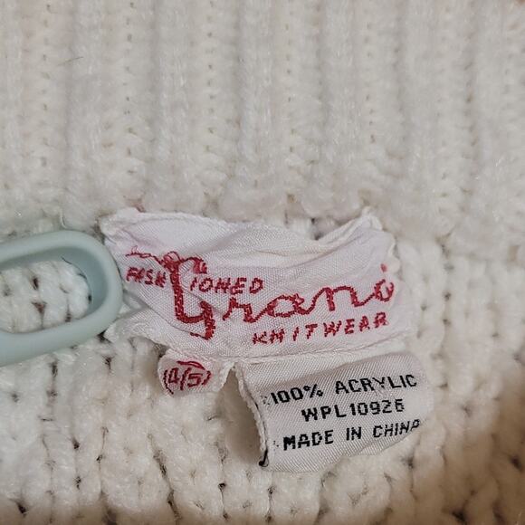 Vintage White Chunky Cable Knit Kids Sweater Size Small 4/5 Made in USA - Picture 8 of 8